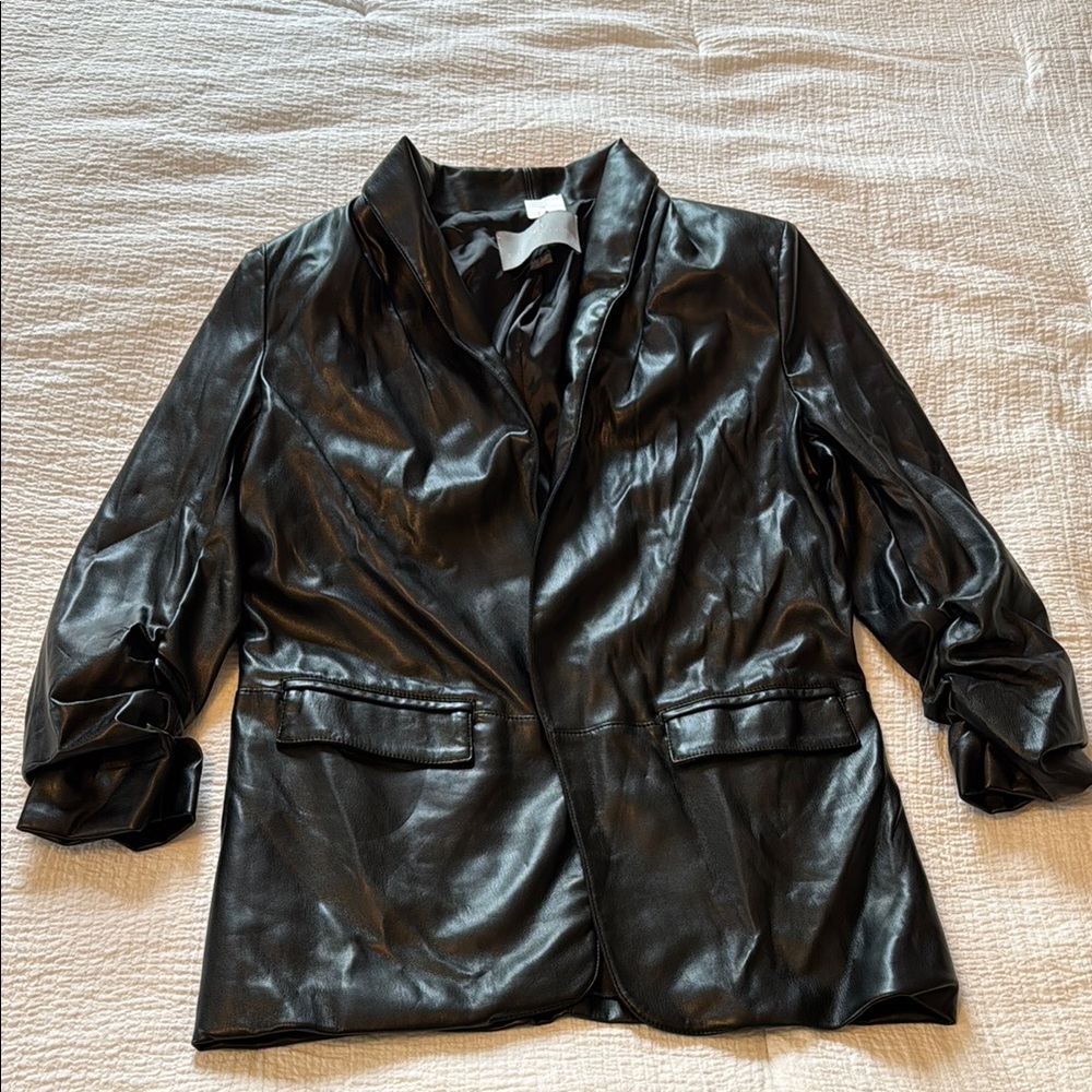 Tart Collections Vegan Leather Black Blazer-Style Jacket w/ Ruched Sleeves